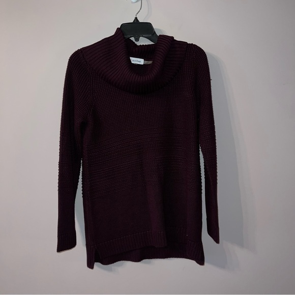 Dark purple burgundy, Calvin Klein, small knitted, oversized turtleneck - Picture 1 of 6